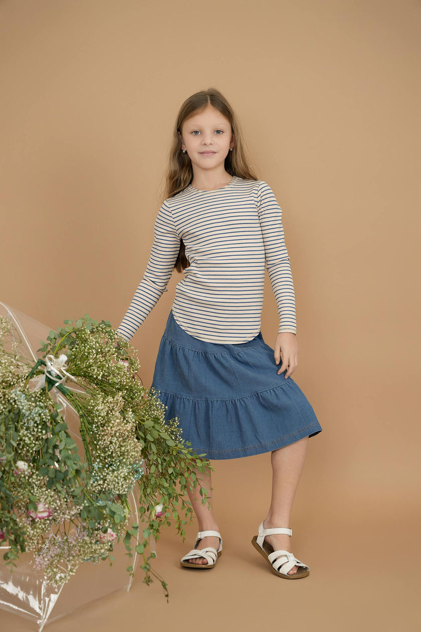 Denim Short Tiered Elastic Waist Skirt