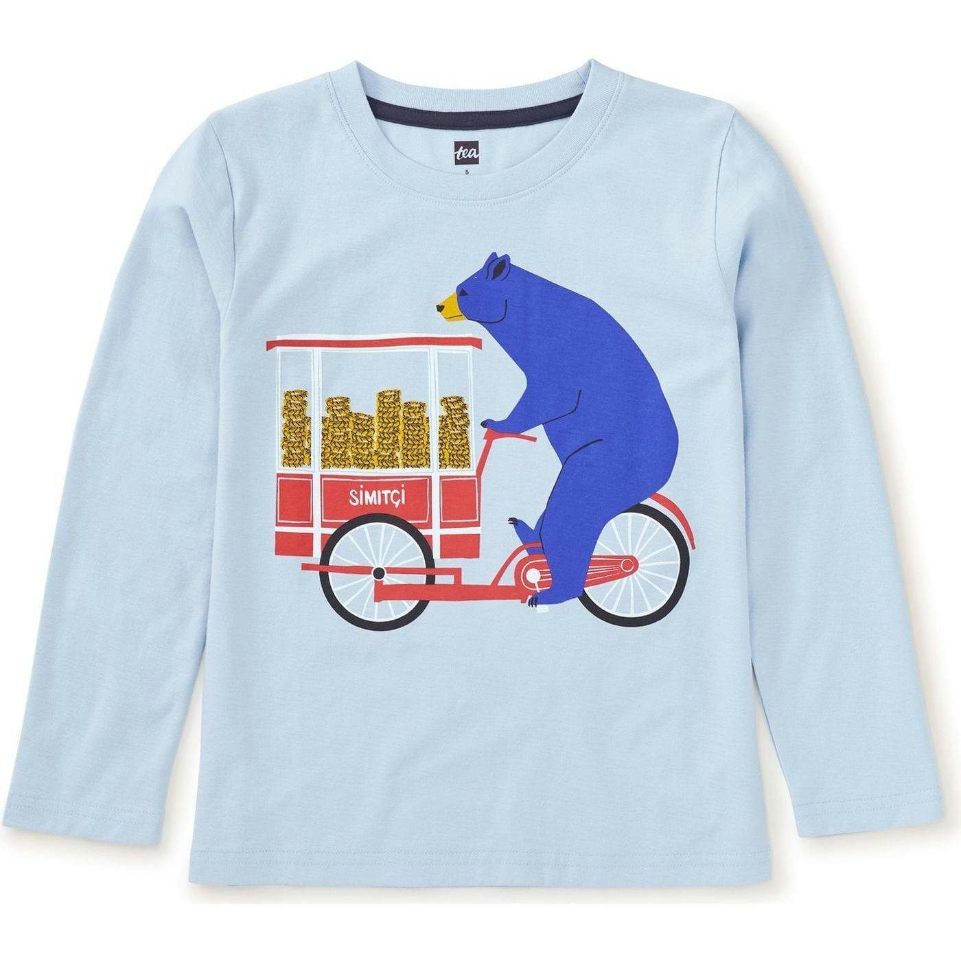 Bears Simit Cart Graphic Print Crew Neck Long Sleeve T-Shirt, Blue