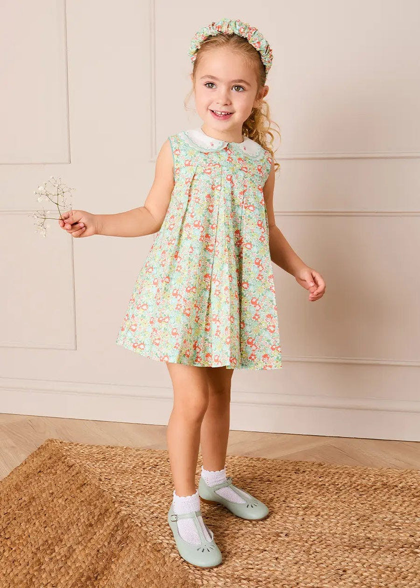 Mabel Floral Layered Scallop Collar Trapeze Dress in Green (12mths- 10yrs)