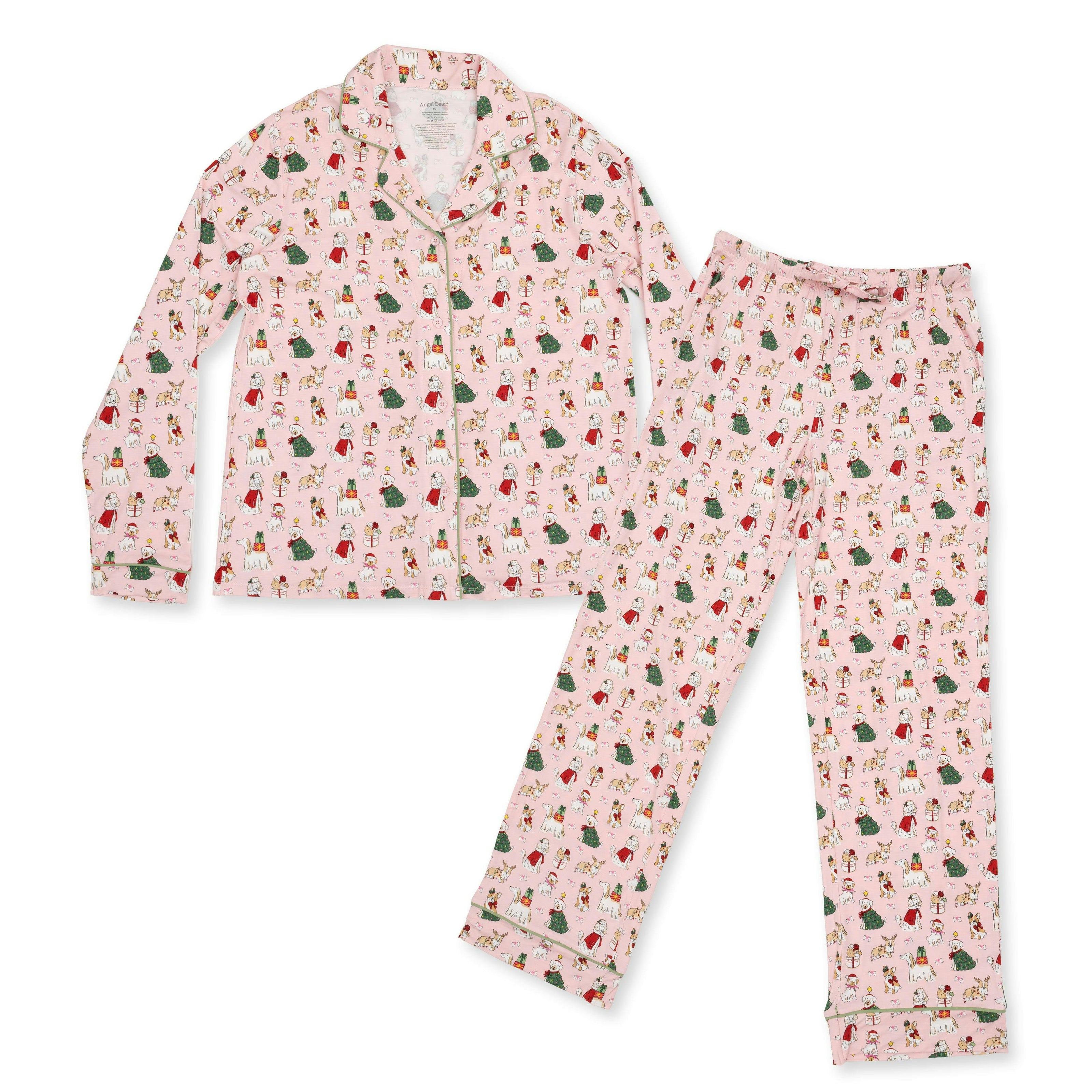 Christmas Dogs Pink - Adult Long Sleeve Coat Style and Pant with Pockets