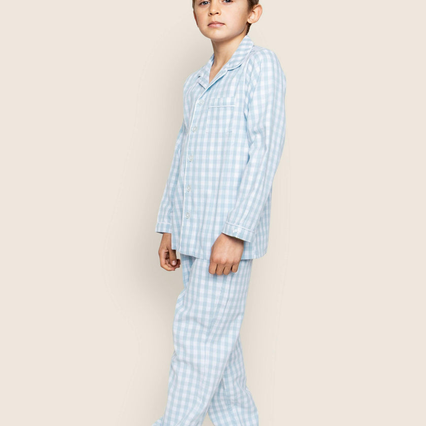 Kid's Twill Pajama Set in Light Blue Gingham