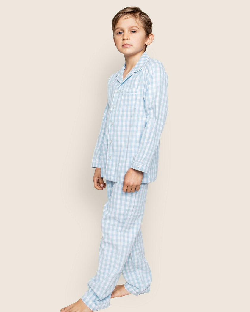 Kid's Twill Pajama Set in Light Blue Gingham