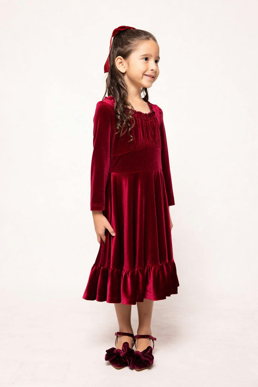 Mini Cypress Dress in Wine Velvet