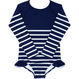 Breton Stripe Grosgrain Ribbon Back Tie One-Piece Rashguard