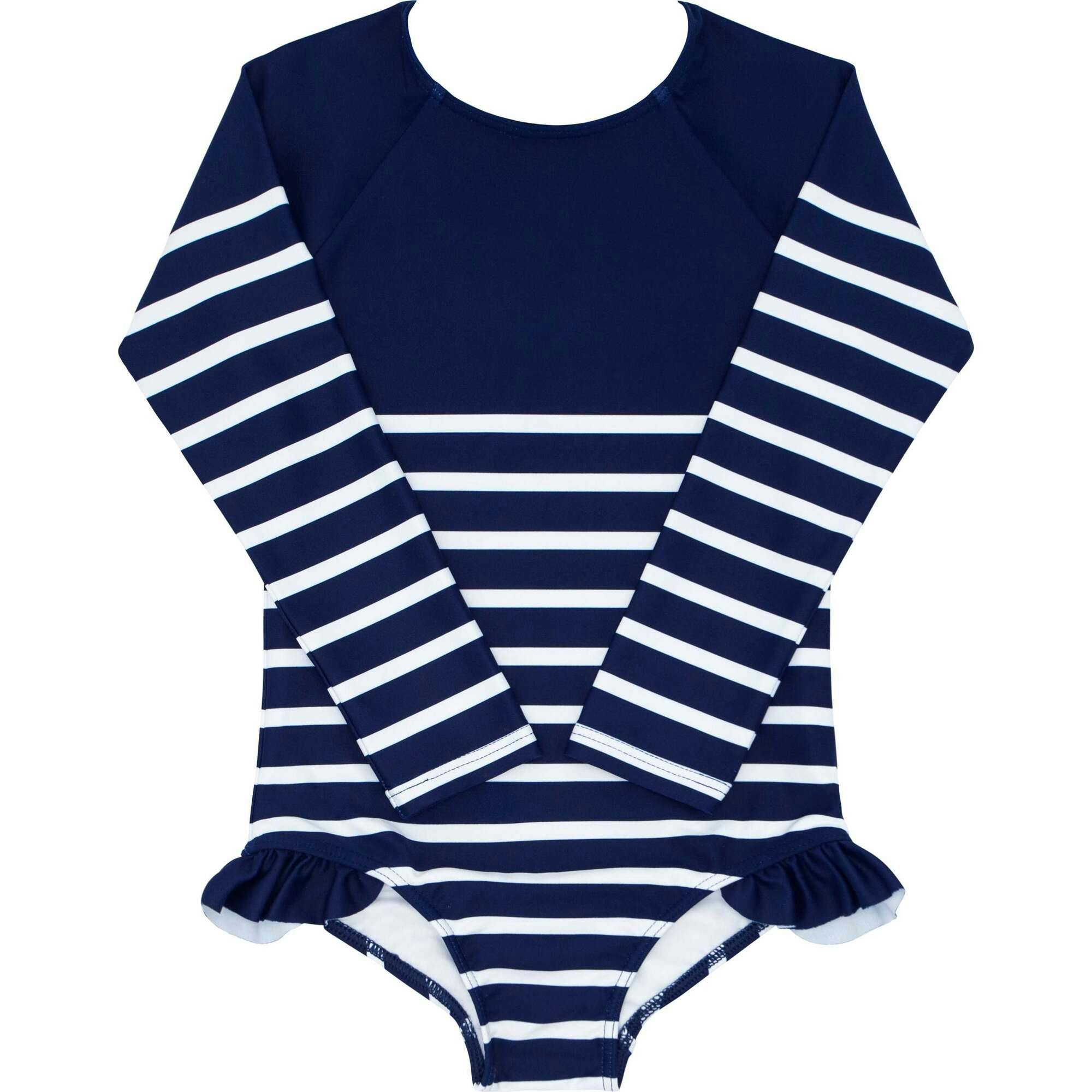 Breton Stripe Grosgrain Ribbon Back Tie One-Piece Rashguard
