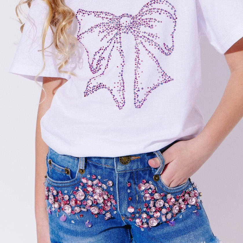 Crystal Frayed Hem Denim Short