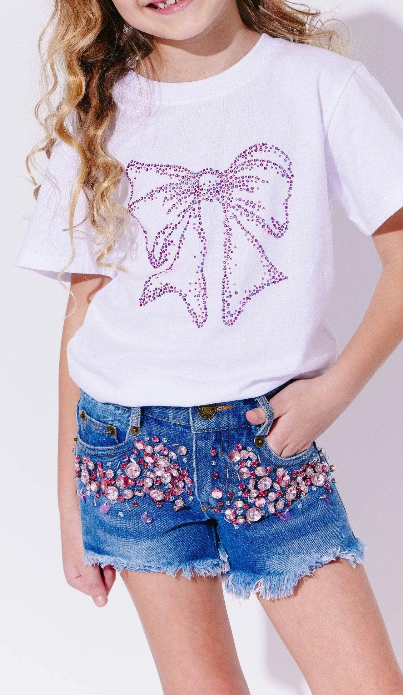 Crystal Frayed Hem Denim Short