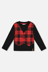 T-Shirt With Plaid Vest Red And Black