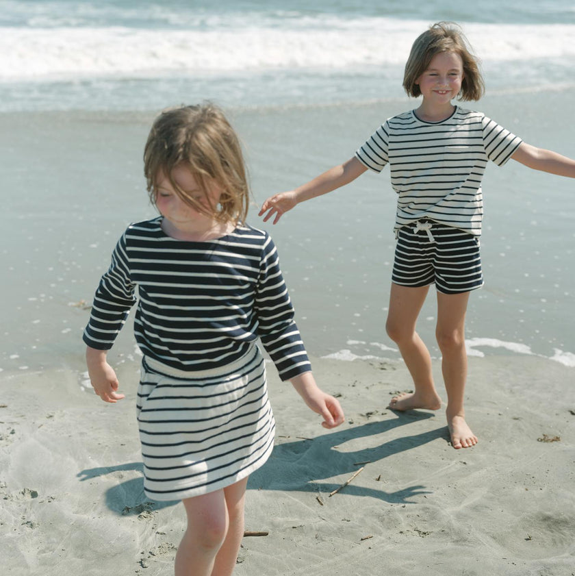 unisex navy and cream stripe long sleeve tee