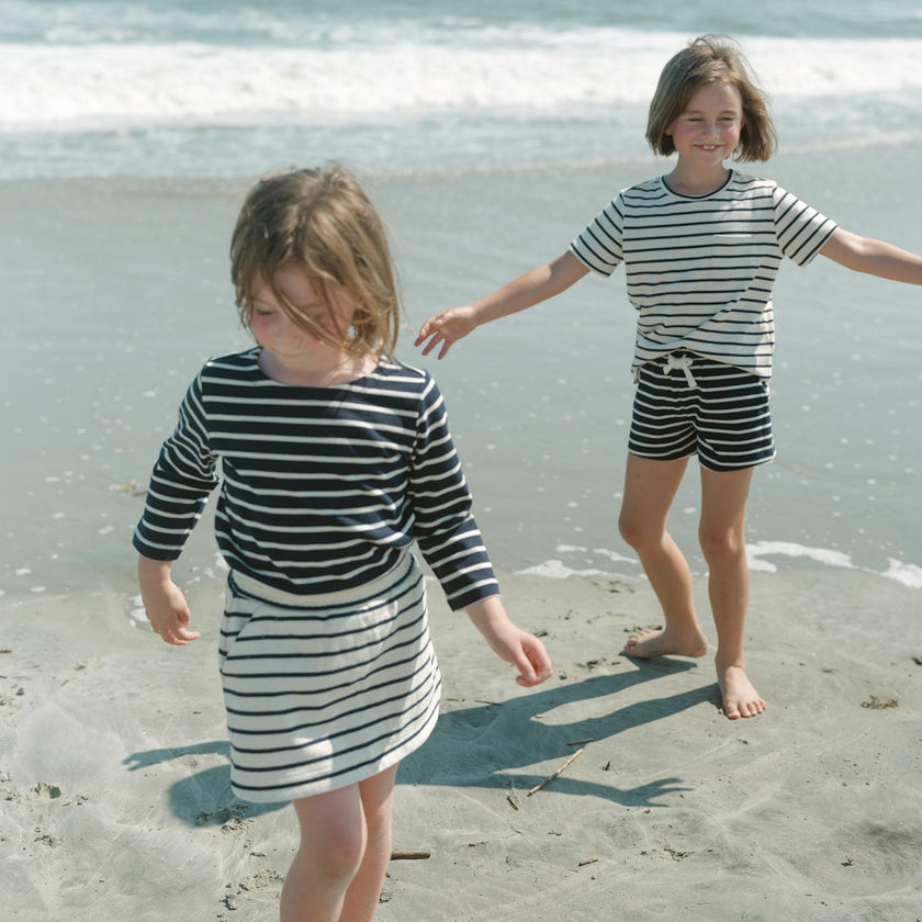 unisex navy and cream stripe short