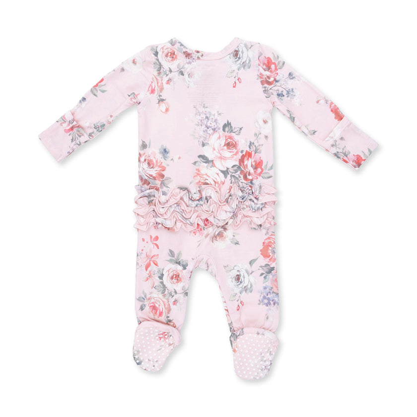 Painterly Rose Bouquets - 2 Way Ruffle Back Zipper Footie