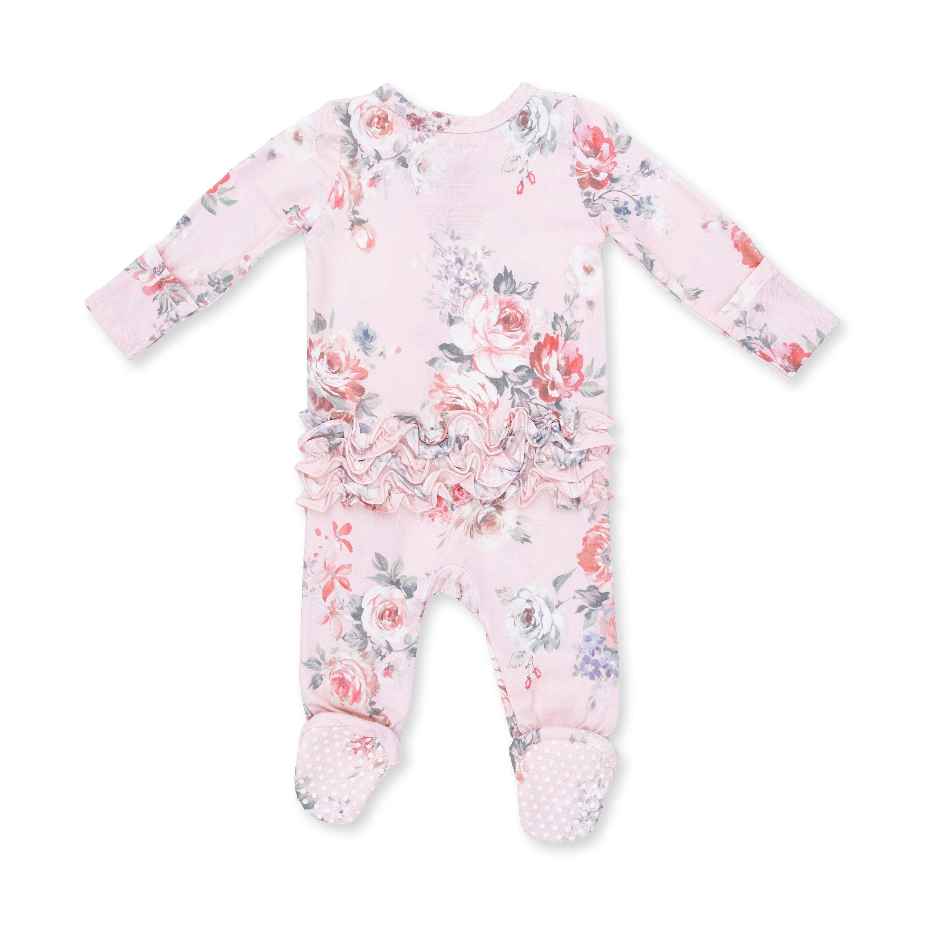 Painterly Rose Bouquets - 2 Way Ruffle Back Zipper Footie
