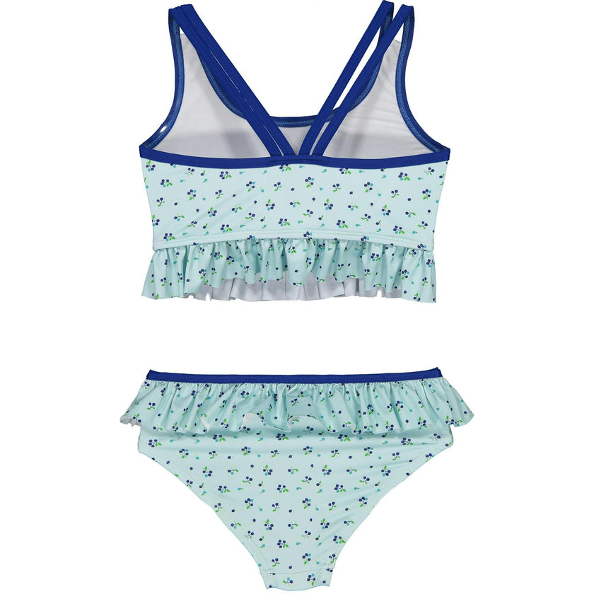 Berries Ruffle Top & Bottom Bikini, Blue