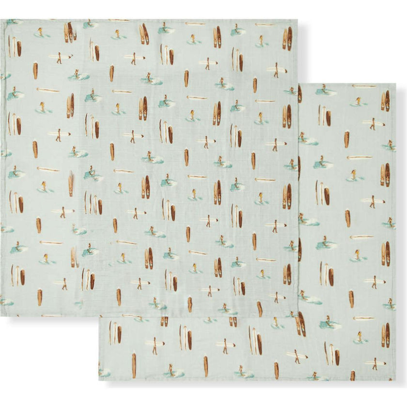 Vintage Surf Bamboo Muslin Two-Piece Burp Cloth Set