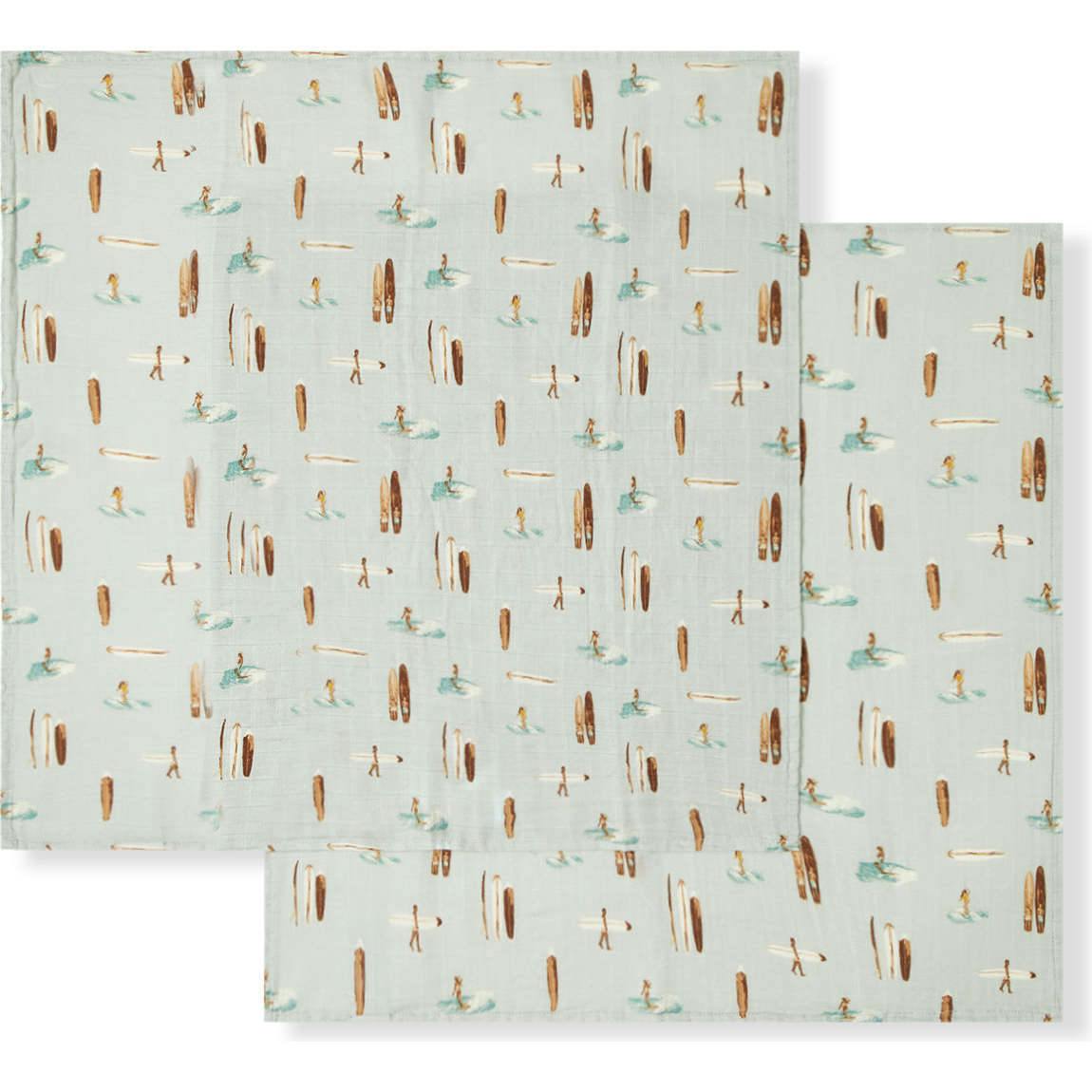 Vintage Surf Bamboo Muslin Two-Piece Burp Cloth Set