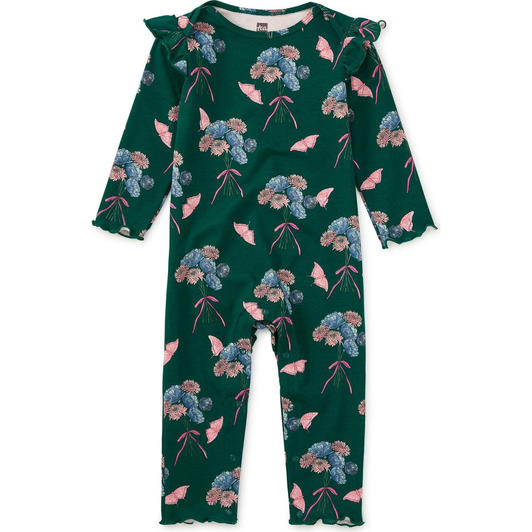 Ruffle Shoulder Baby Romper, Green