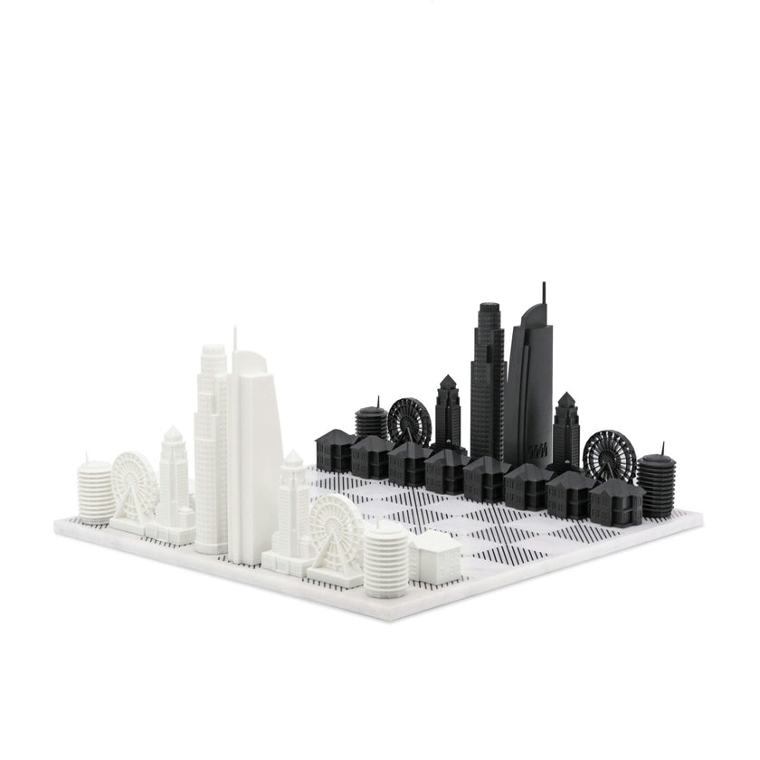 Chess Set Acrylic LOS ANGELES with Marble Hatch Board