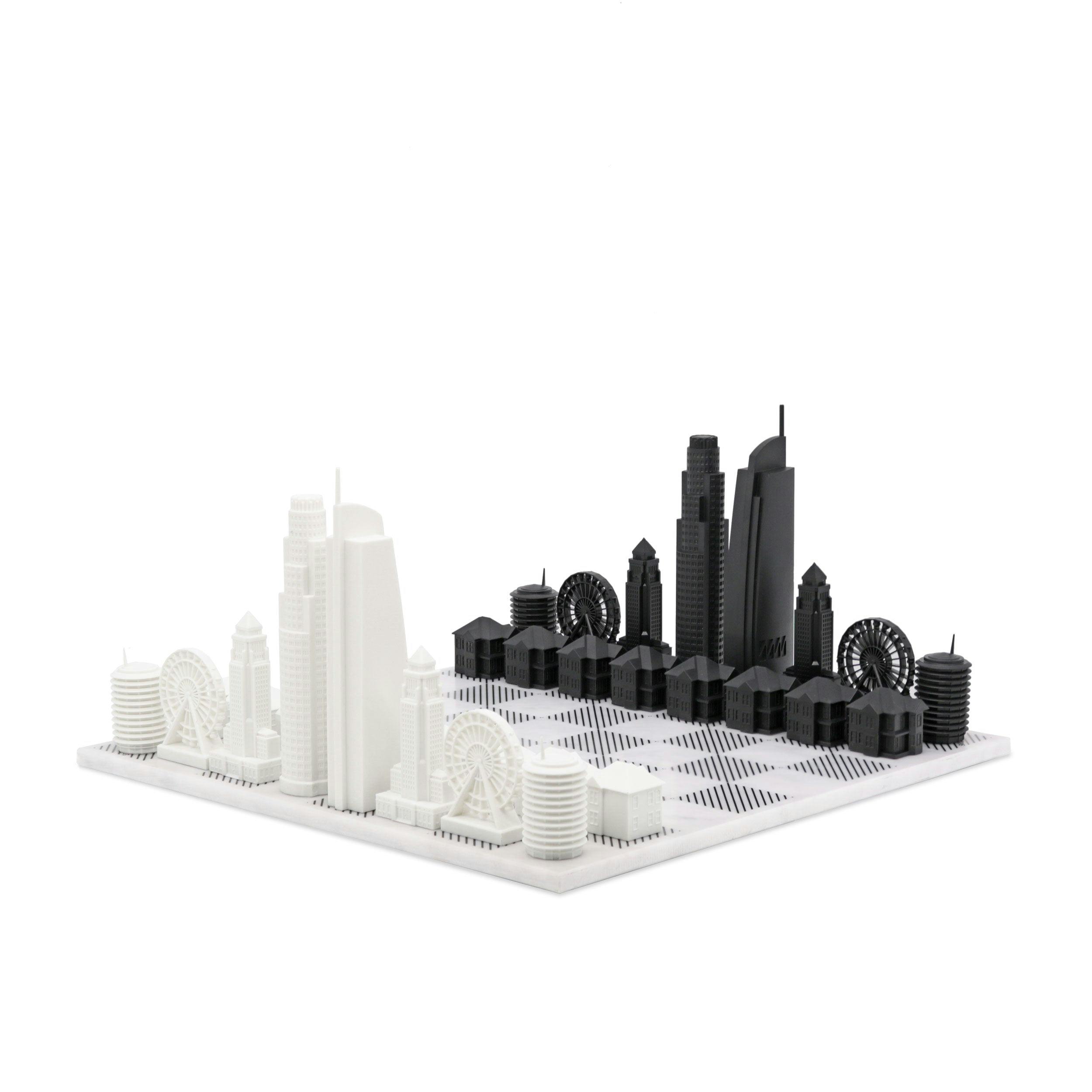 Chess Set Acrylic LOS ANGELES with Marble Hatch Board