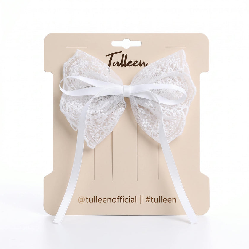 White Layered Tulle & Satin Ribbon Hair Clip