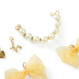 Packed Party Gold Bows and Pearls Shoe Charm Set 5pc - Gold Organza Bow, Heart, Balloon Dog, and Pearl Bead Charms with Lobster Clips for Sneakers