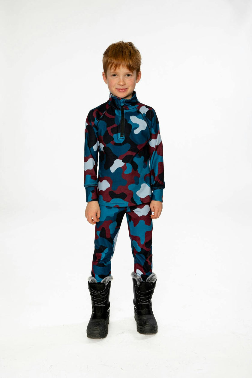 Two Piece Thermal Underwear Blue and Red Camouflage Print