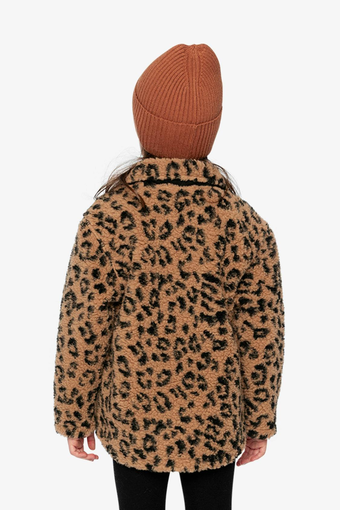 Zipped Sherpa Overshirt With Chest Pockets Leopard Fur