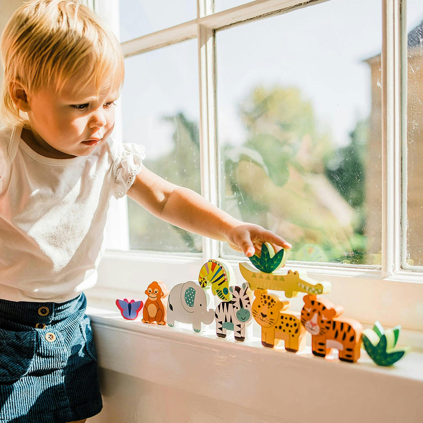Orange Tree Toys: Stacking Jungle Animals - Wooden Animal Shaped Blocks