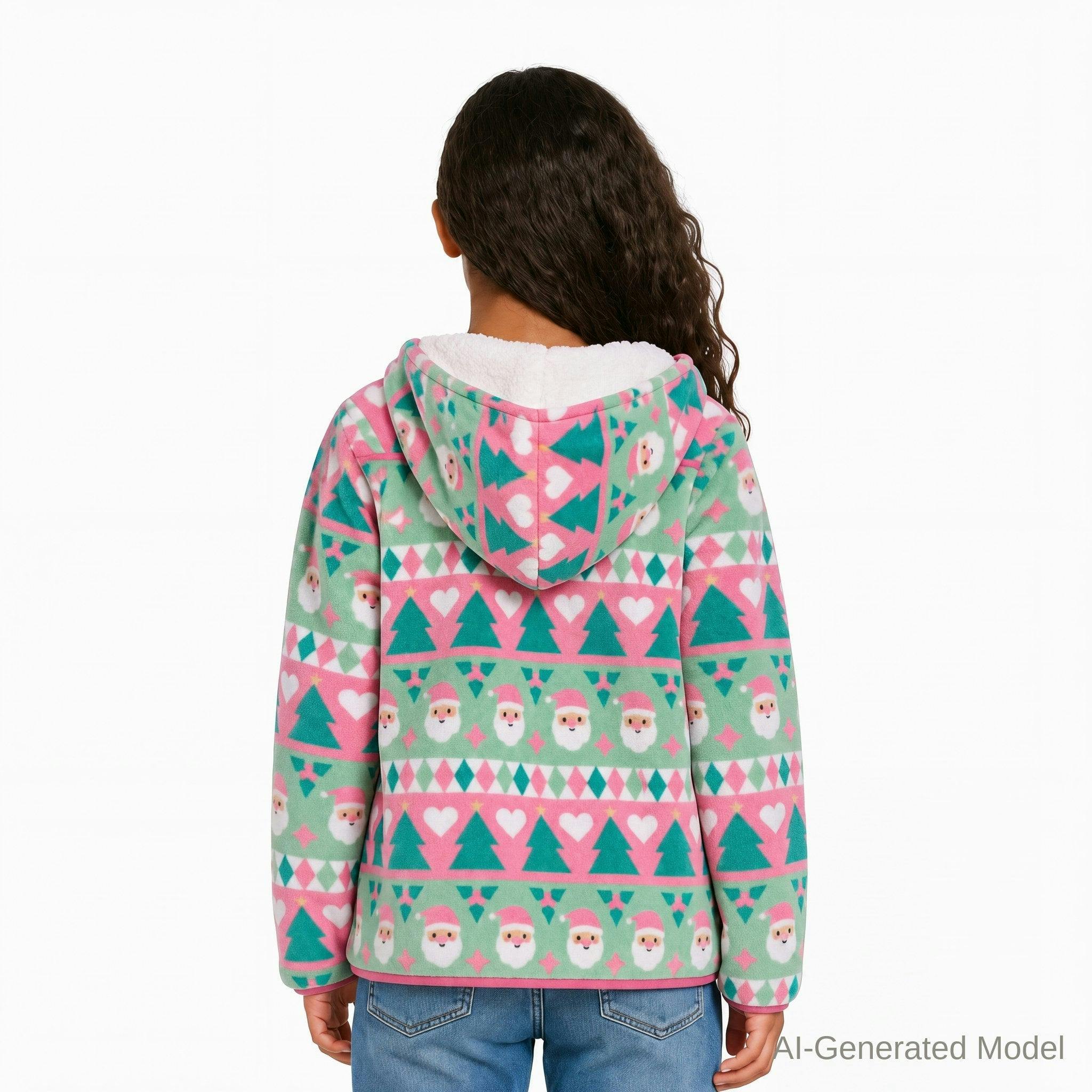 Tween (7-16) Girls Plush Hoodie | Holiday Fair Isle