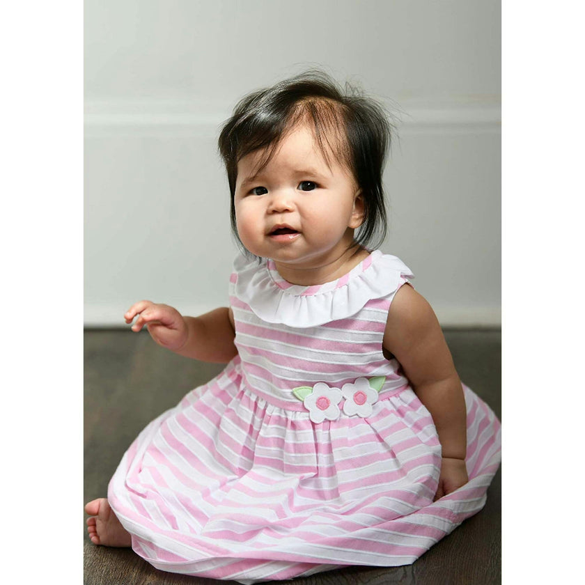 Pink Stripe Dress & Bloomer with Flowers