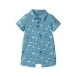 Infant Boys Blue Printed Baby Polo Romper | Blue Palm