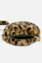 Faux Fur Shoulder Bag Brown Leopard Print