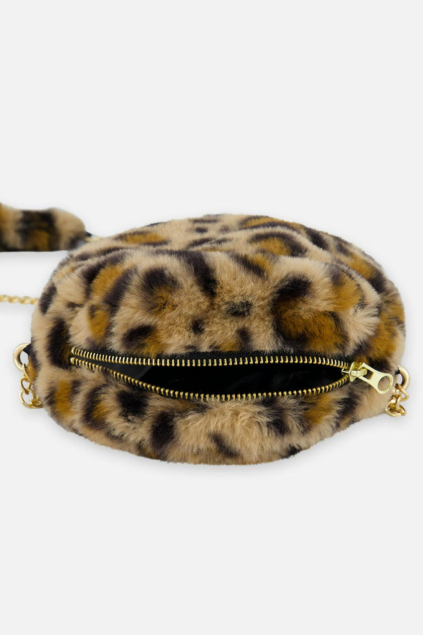 Faux Fur Shoulder Bag Brown Leopard Print