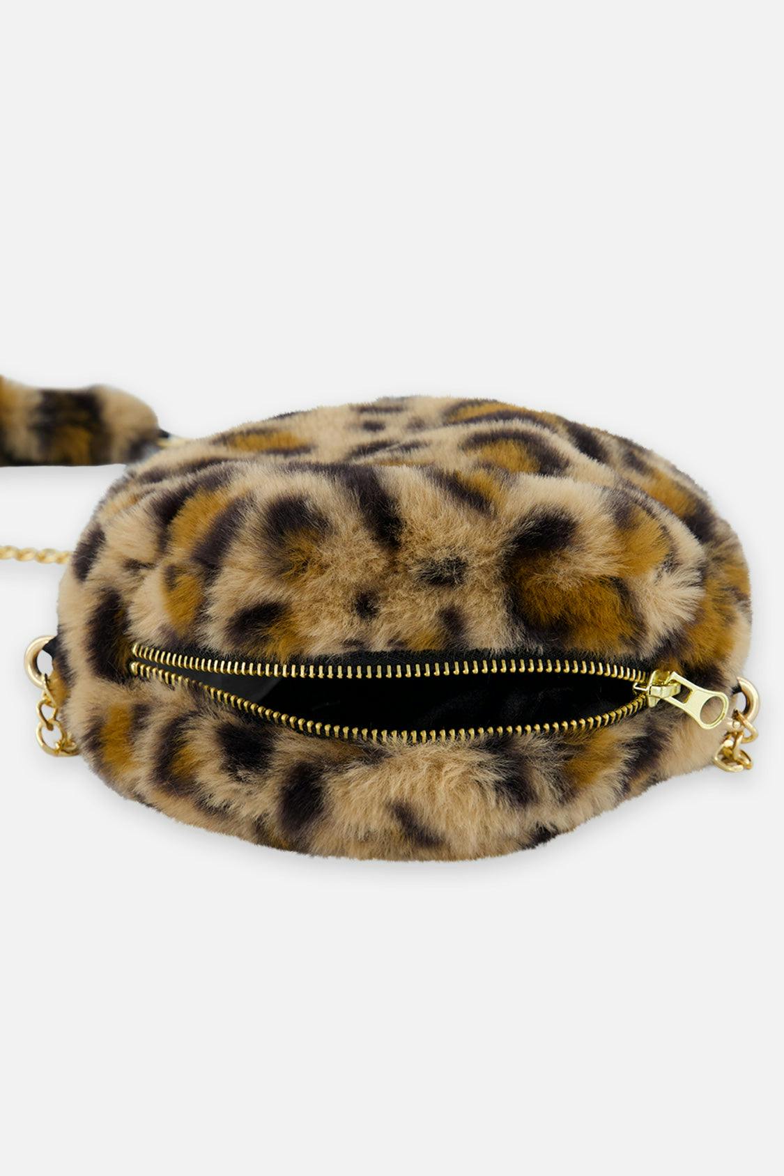 Faux Fur Shoulder Bag Brown Leopard Print