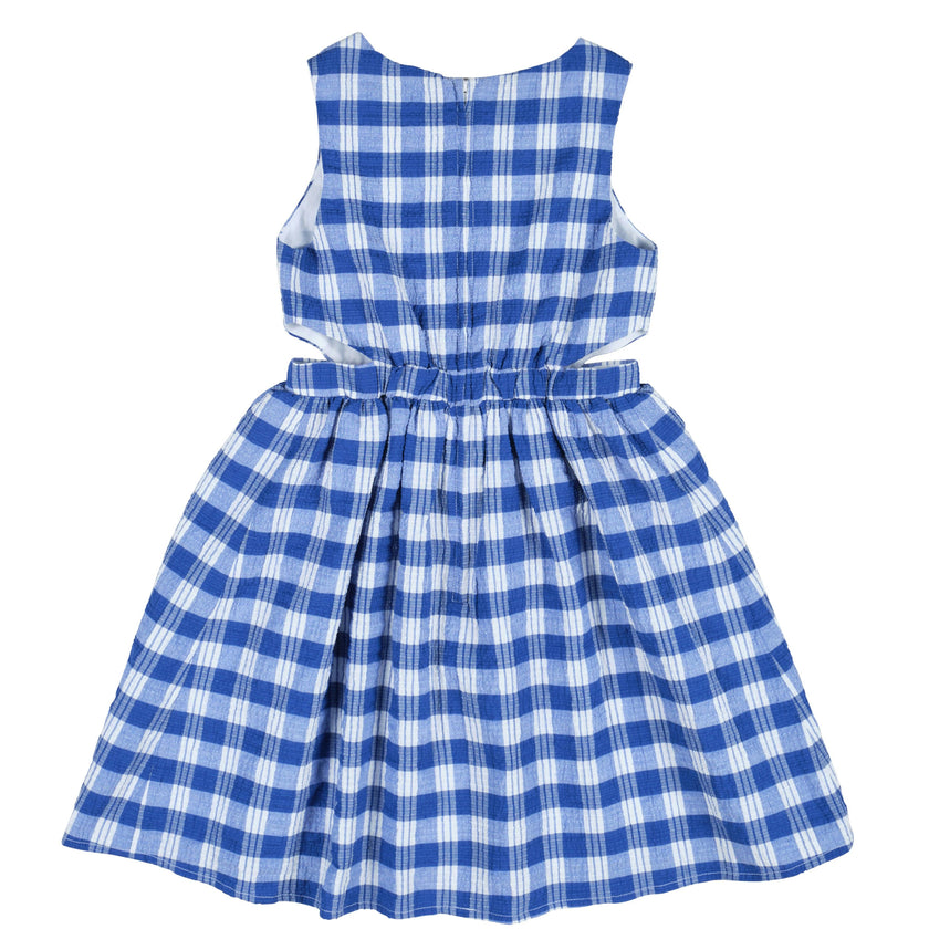 Plaid Seersucker Dress w/ Side Cut-Out