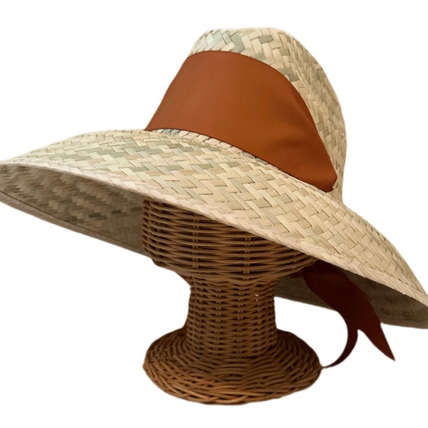 Begonia Sun Hat - Burnt Orange/Rust Wide & Short Grosgrain Ribbon