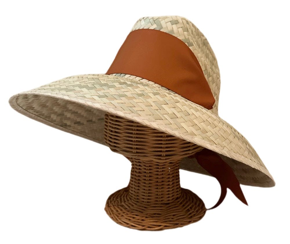 Begonia Sun Hat - Burnt Orange/Rust Wide & Short Grosgrain Ribbon