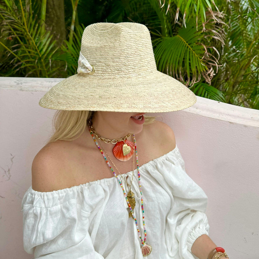 Hollyhock Sun Hat - Vintage Red and White Embroidered Ribbon