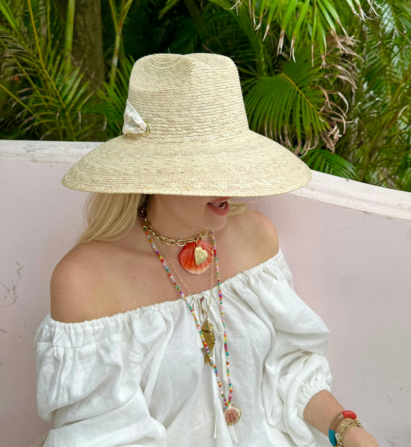 Hollyhock Sun Hat - Vintage Red and White Embroidered Ribbon