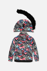 Two Piece Play Snowsuit Black Zebra Print With Pink Pants
