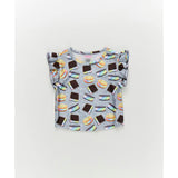 Girls Hi-Shine Ruffle Crop Top in Rainbow Ice Cream Saucers