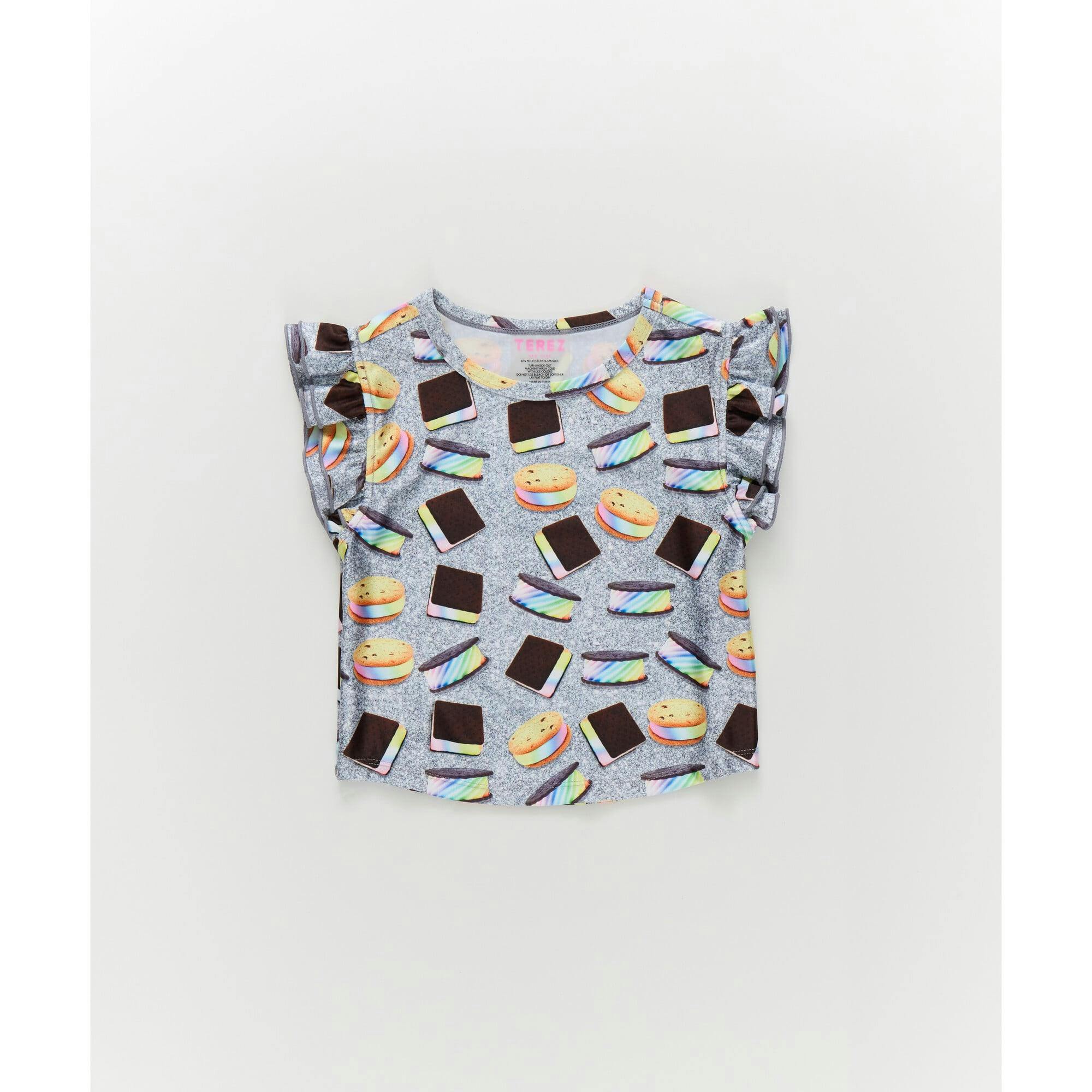 Girls Hi-Shine Ruffle Crop Top in Rainbow Ice Cream Saucers