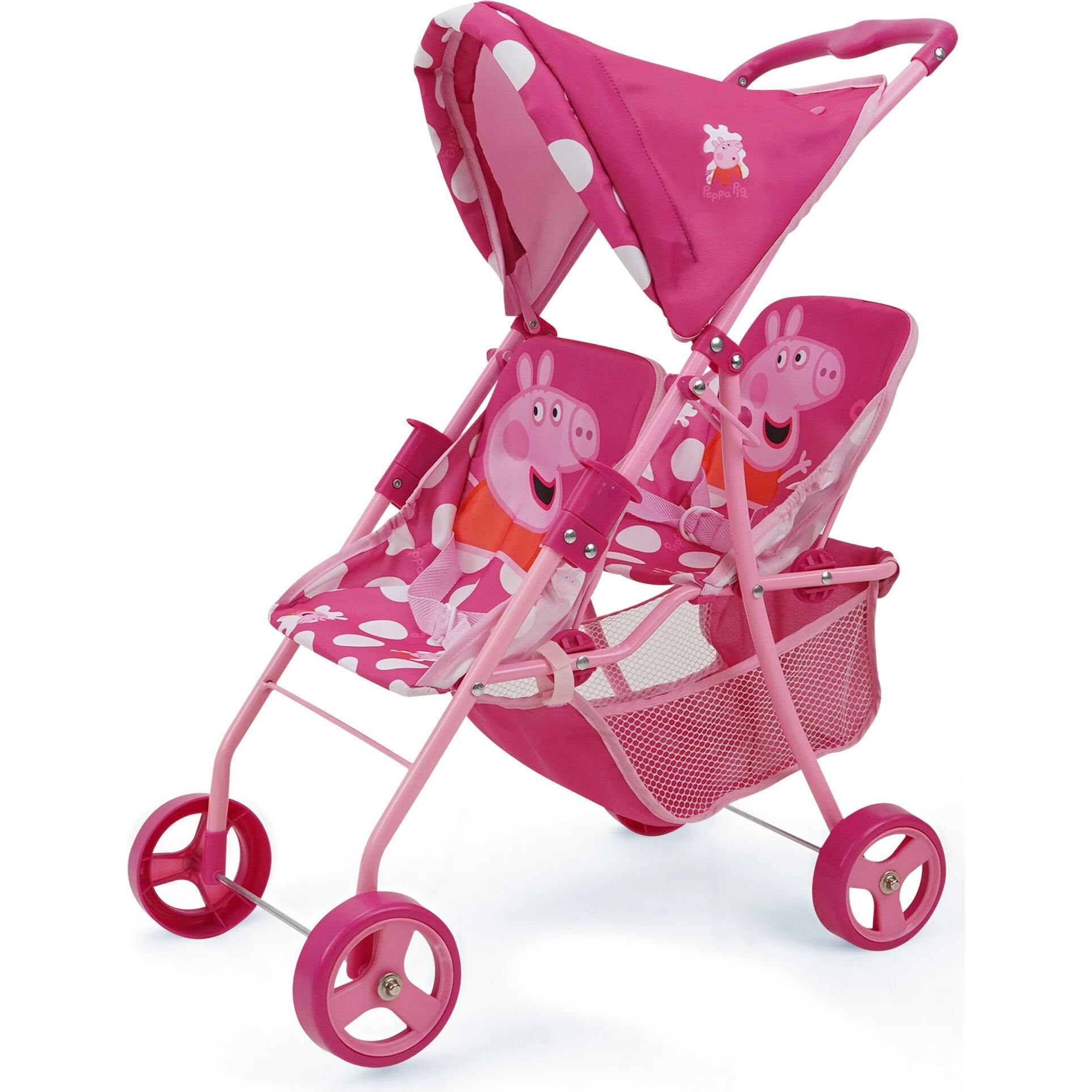 Peppa Doll Twin Stroller - Pink & White Dots