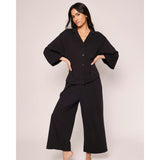 The Olivia Wide Leg Pima Pajama Set in Black
