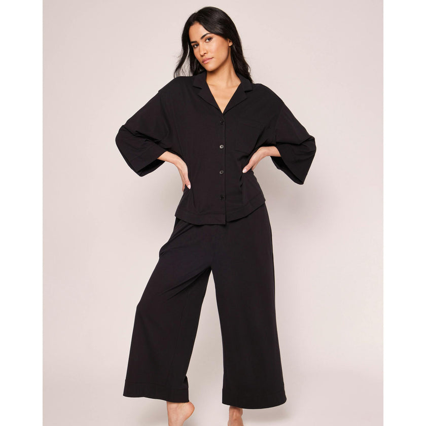 The Olivia Wide Leg Pima Pajama Set in Black