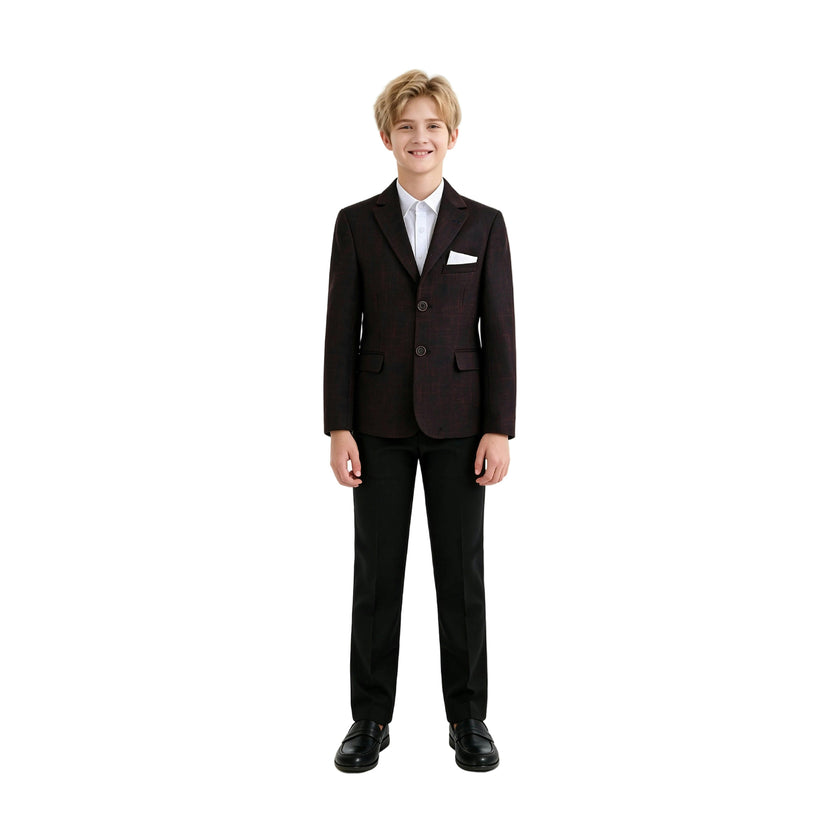 Burgundy Alexander Checked Pattern Blazer Suit Set