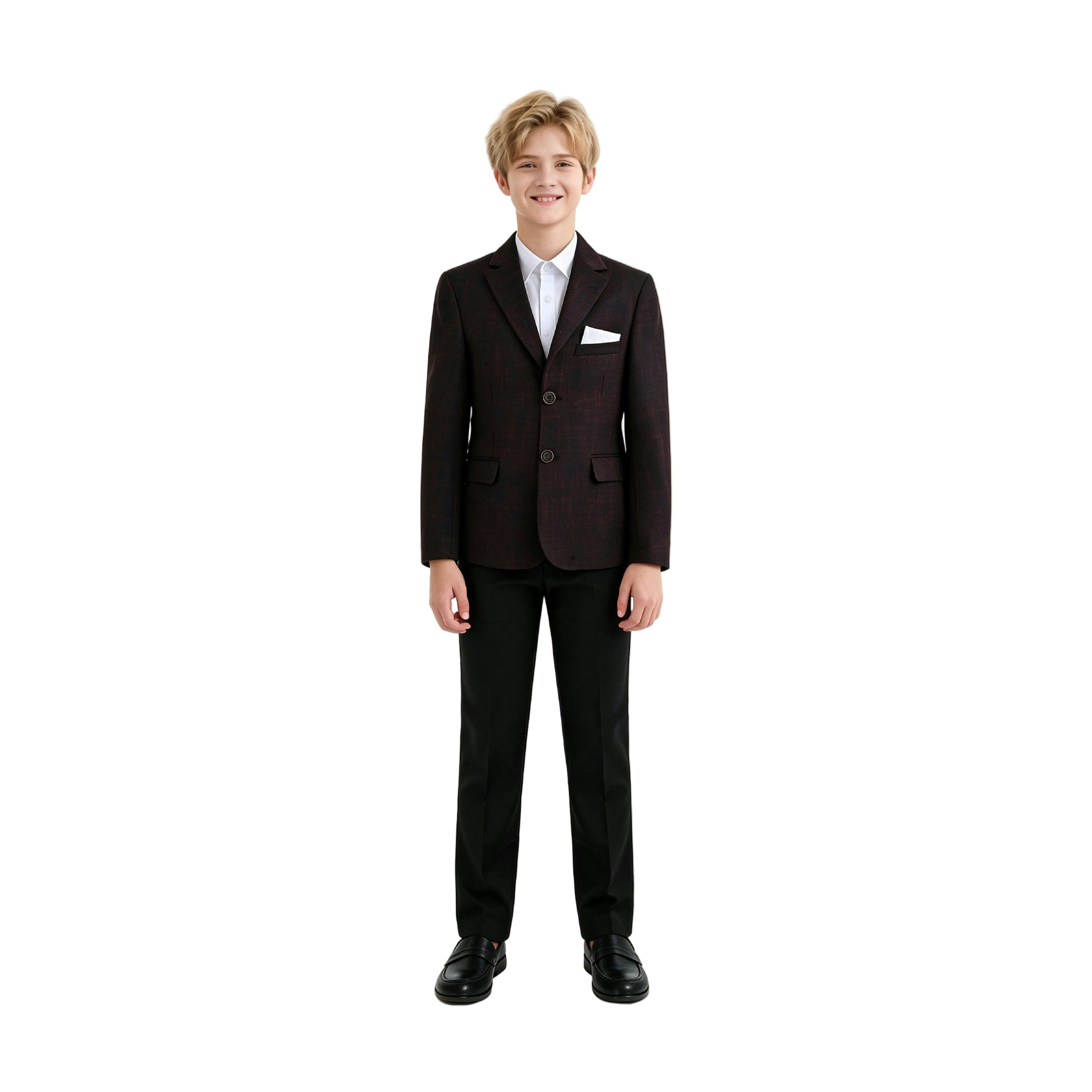 Burgundy Alexander Checked Pattern Blazer Suit Set