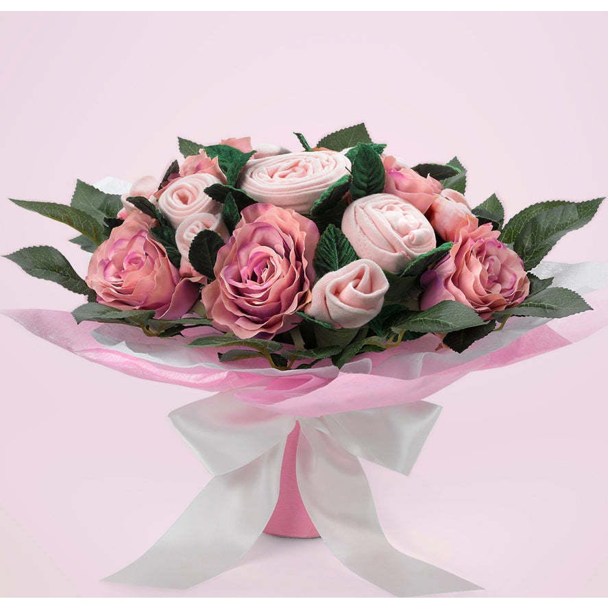 Luxury Rose Baby Clothes Bouquet and Personalized Baby Blanket