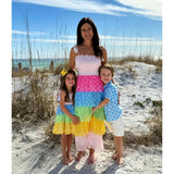 Smock Bodice Tiered Dress Block Print