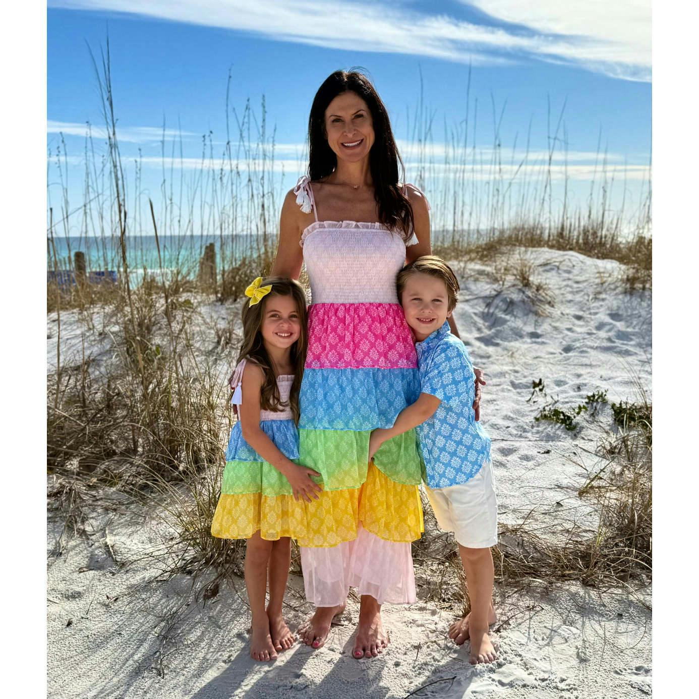 Smock Bodice Tiered Dress Block Print