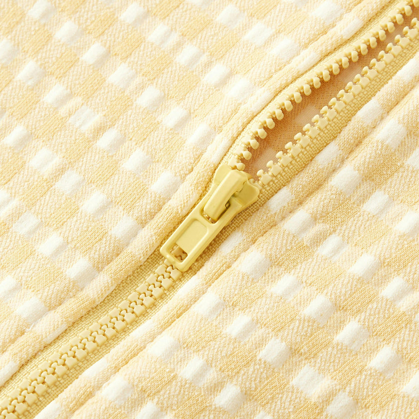 Yellow Gingham Zipper Shortall Swimsuit